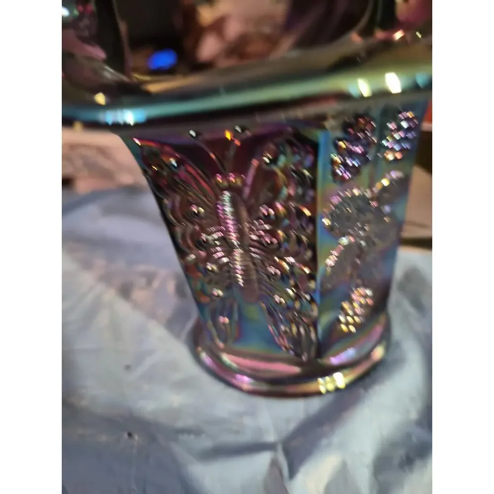 Vintage Fenton Art Glass Butterfly And Berry Basket With An Iridescence...